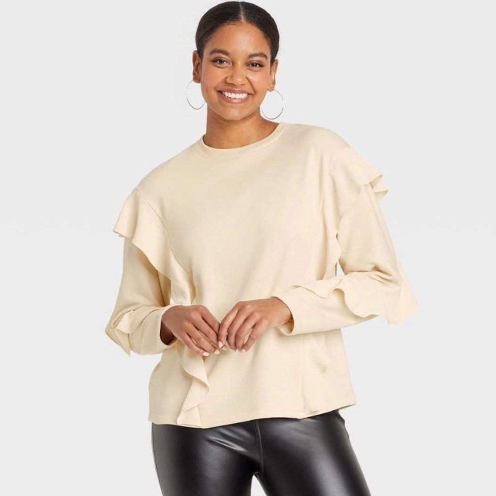 NWT A New Day Women’s Cream Ruffle Sweater